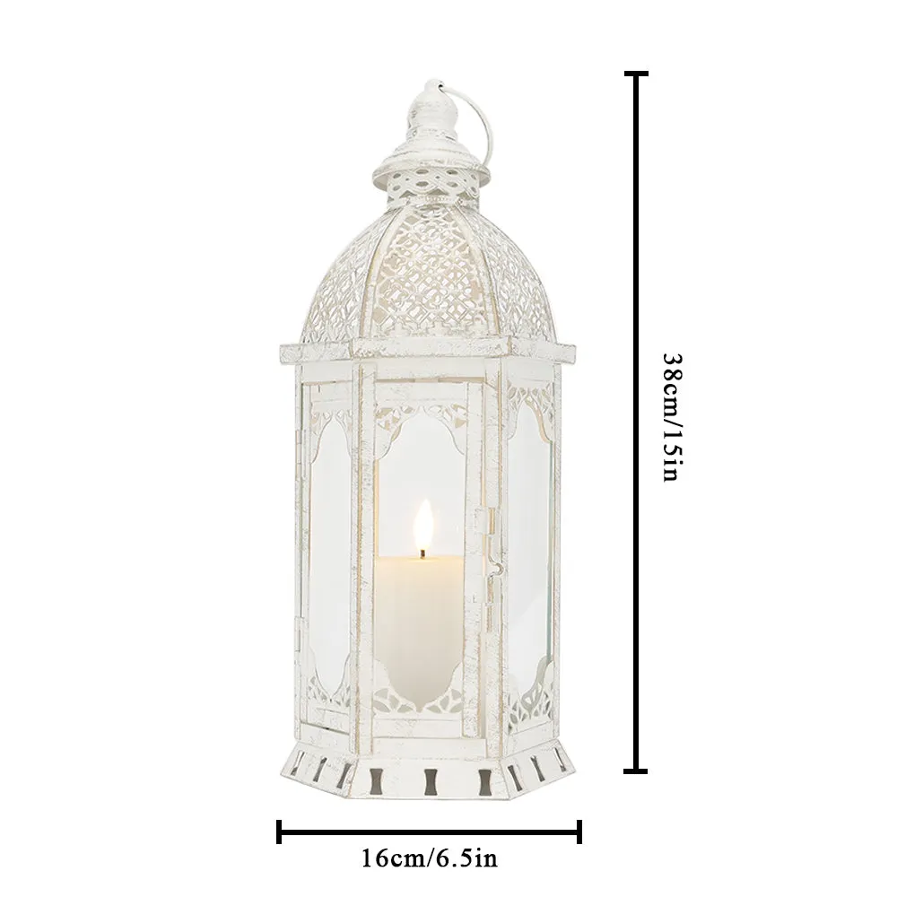 15''H Outdoor Candle Lanterns Vintage Metal Candle Holder