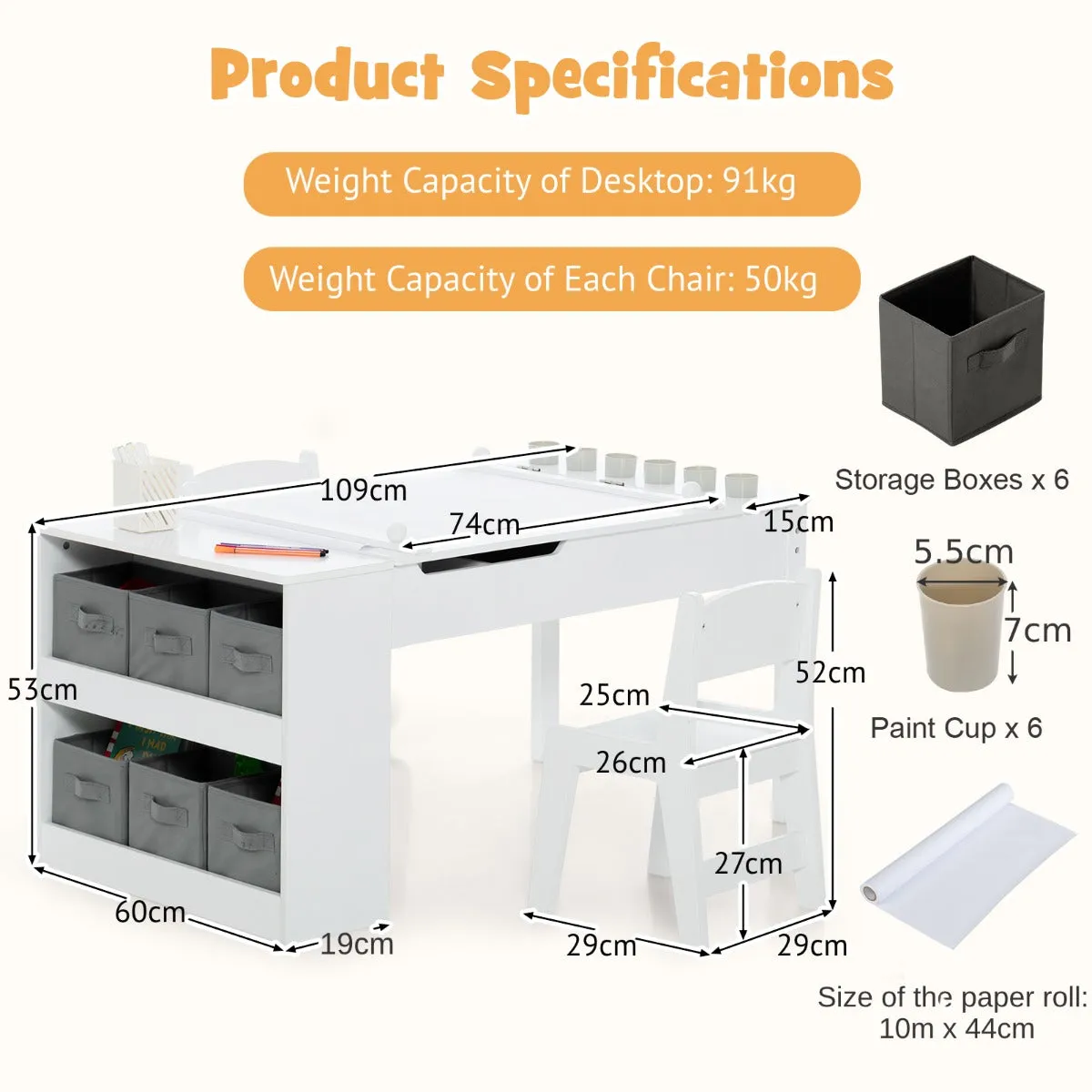 2-in-1 Kids Art Table Set with Chairs-White