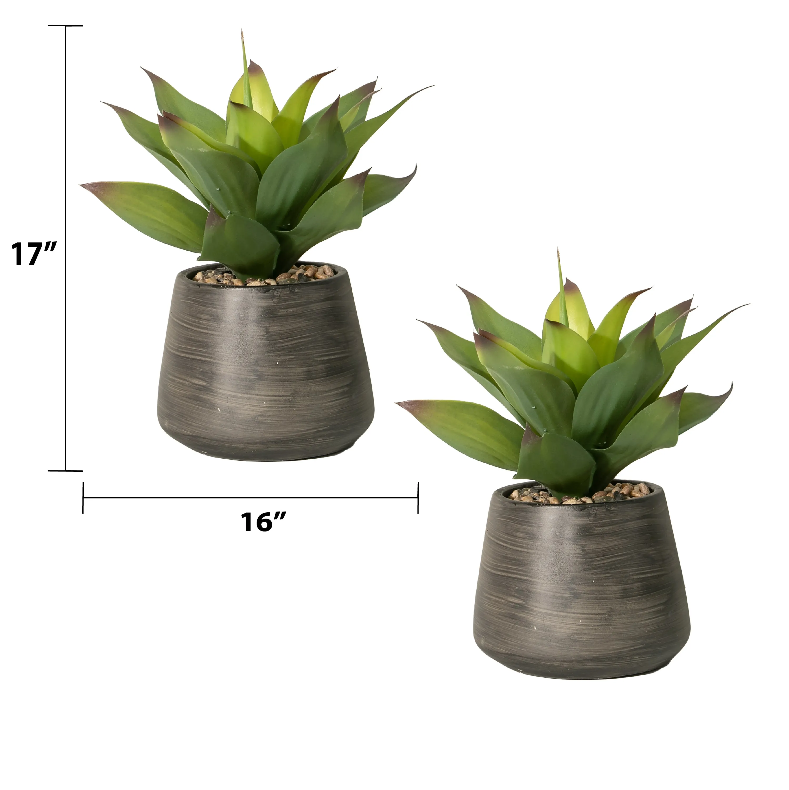 (2 Pack) 16" Tall Real Touch Realistic Agave Plant in Cement Vase -  Lifelike Plants, High Quality, Indoor & Outdoor Décor