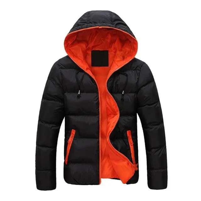 2019 Winter Thick Cotton Warm Outwear Parka Winter Jacket Men Hooded Collar Coat Mens Warm Down Casual Coats with Zipper Pocket