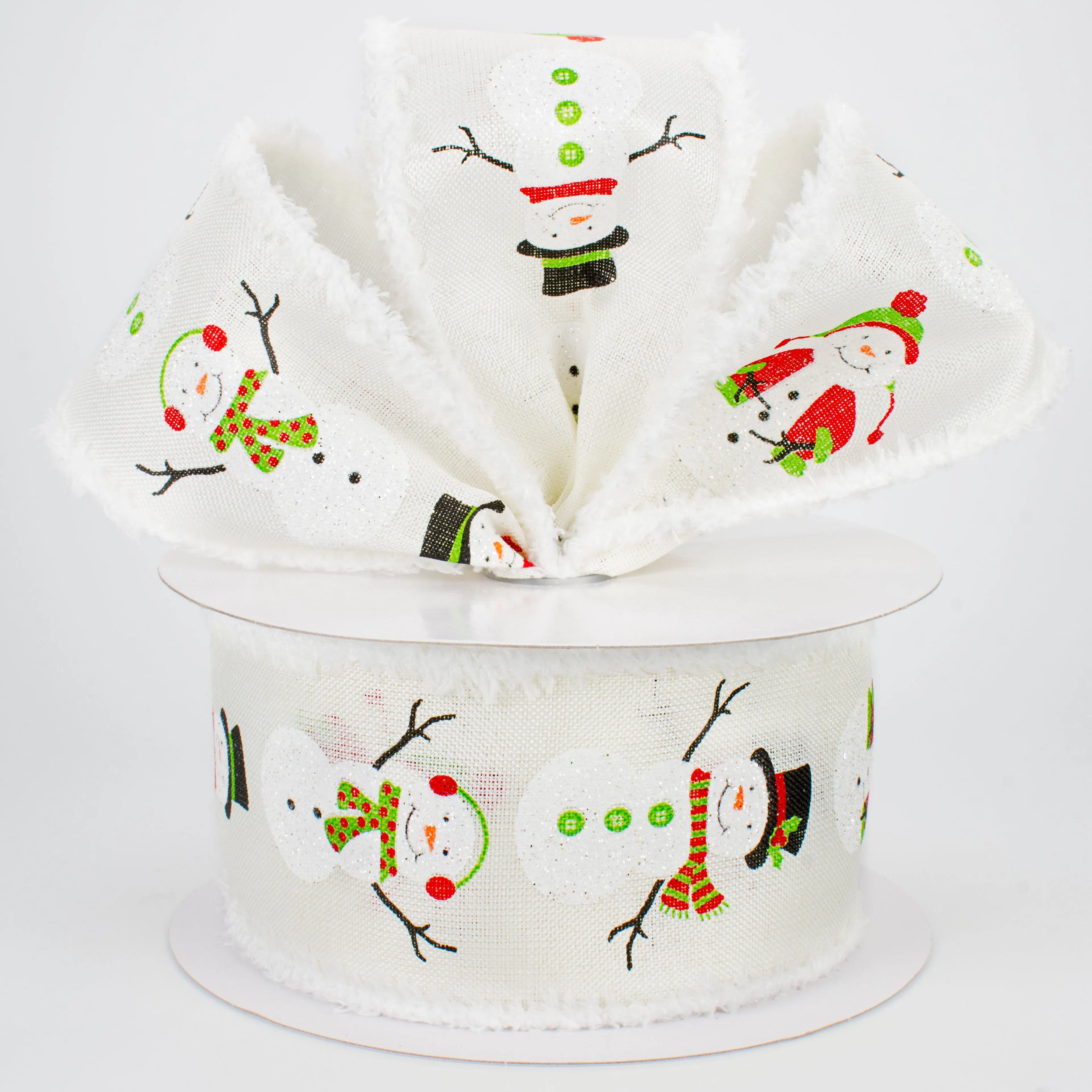 2.5" Snowmen with Snowdrift Ribbon: Ivory (10 Yards)