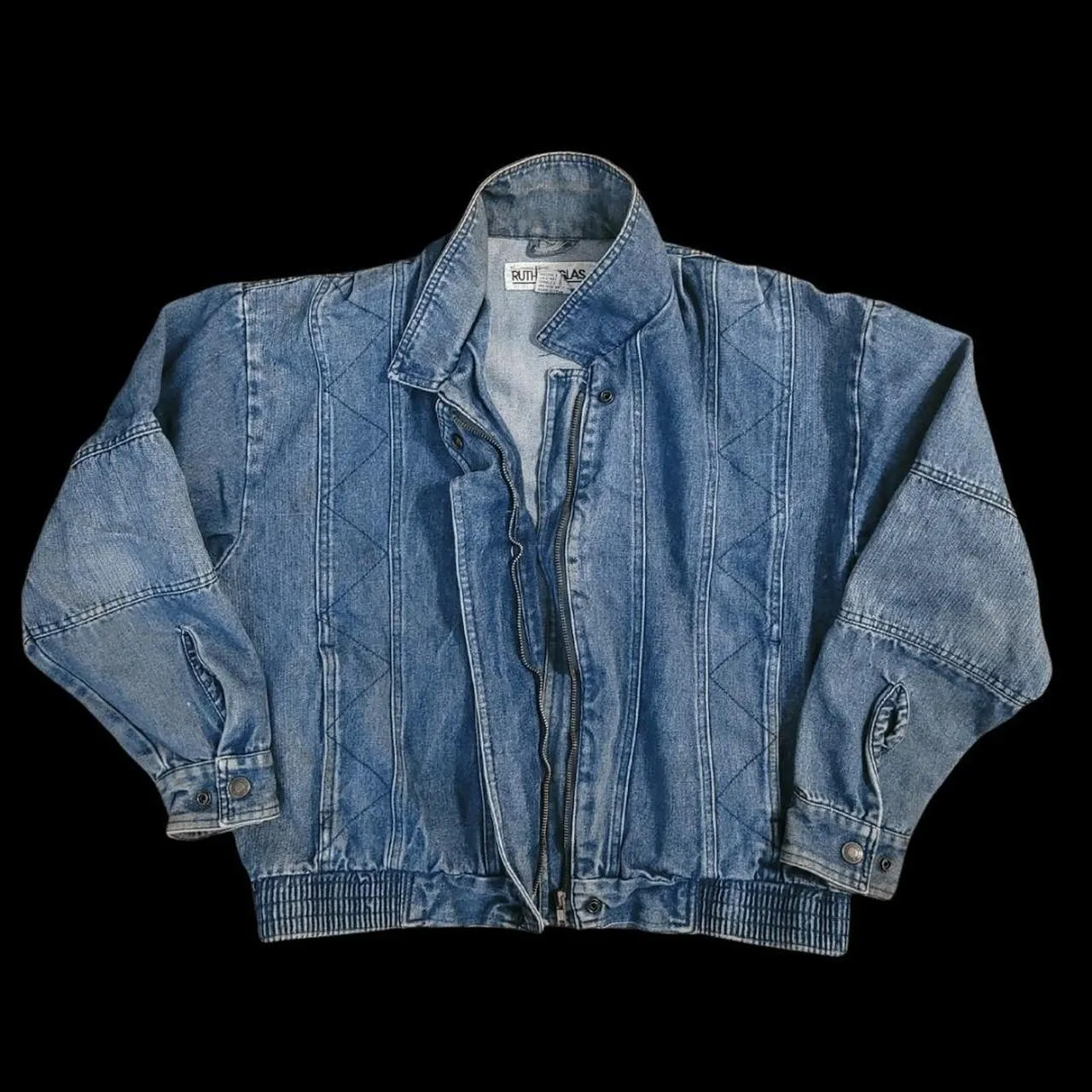 90's Vintage Ruth Douglas Denim Bomber Jacket Stitched Design