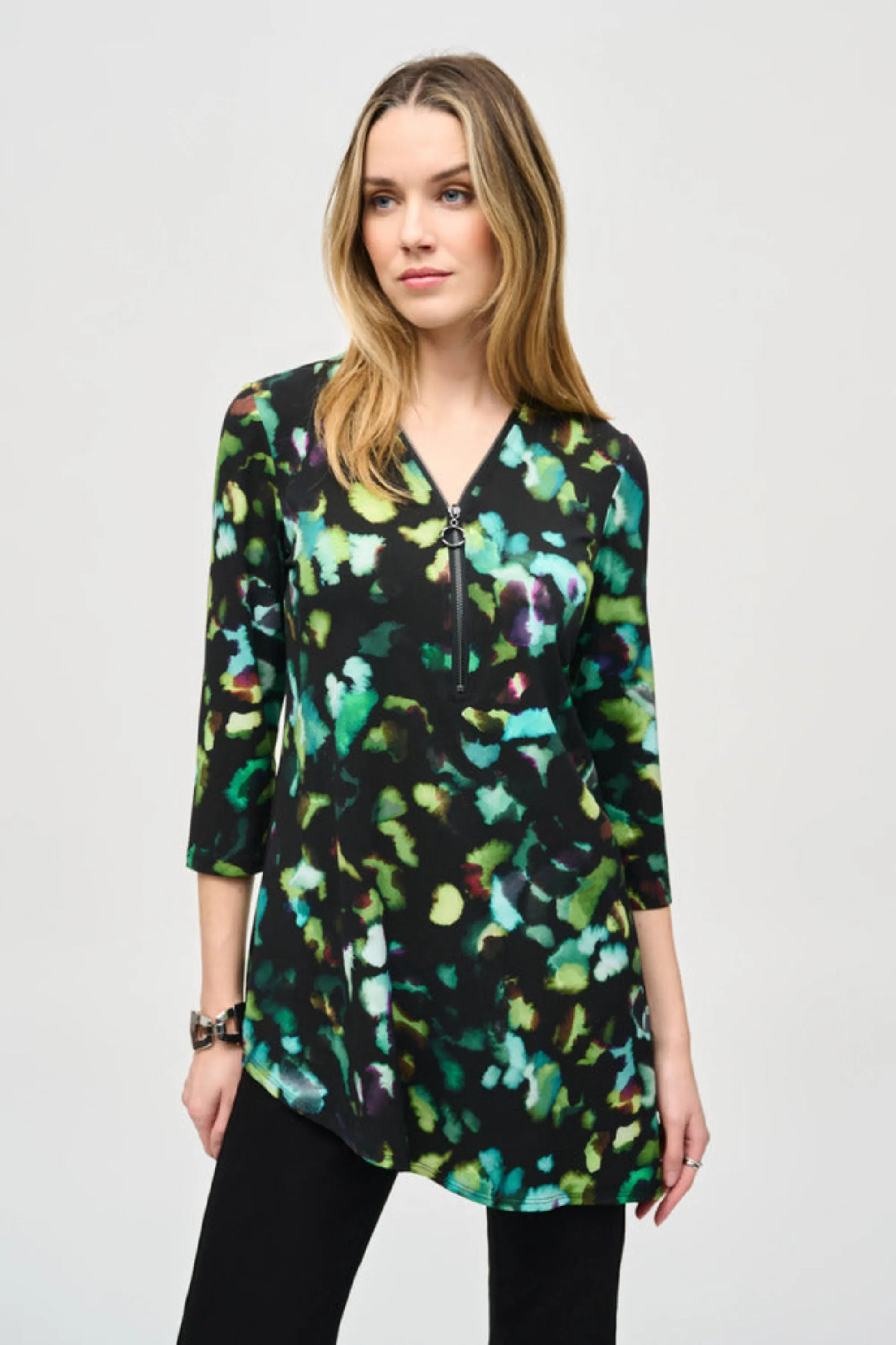 ABSTRACT PRINT ZIP NECK TUNIC