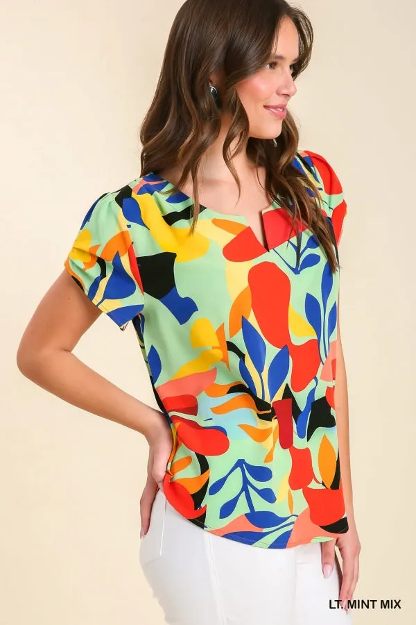 Abstract Short Sleeve Top, Mint