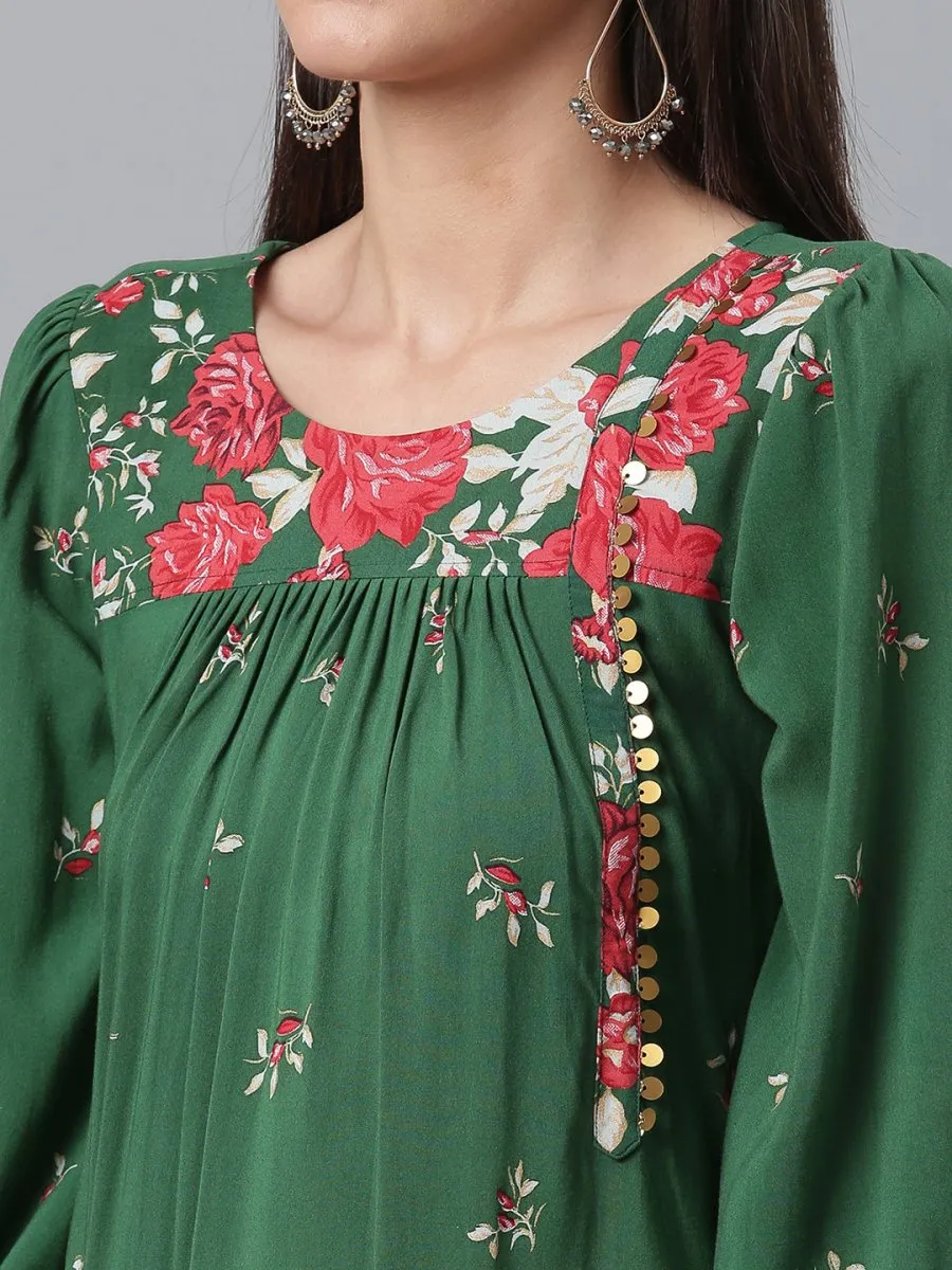 Ahalyaa Green & Pink Printed Tunic