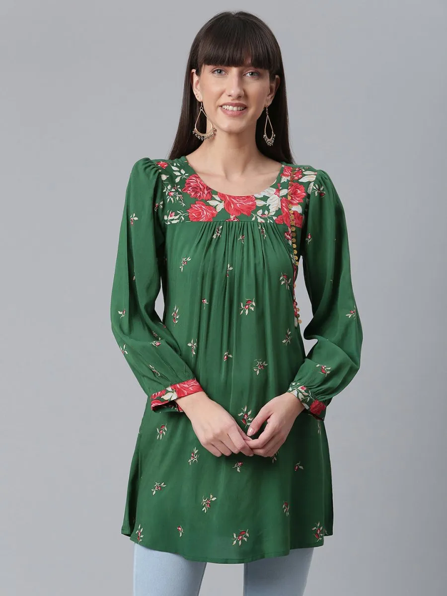 Ahalyaa Green & Pink Printed Tunic