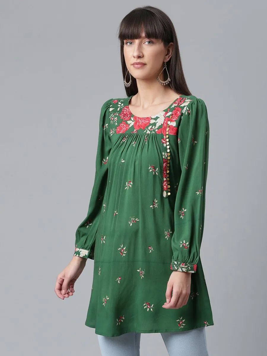 Ahalyaa Green & Pink Printed Tunic