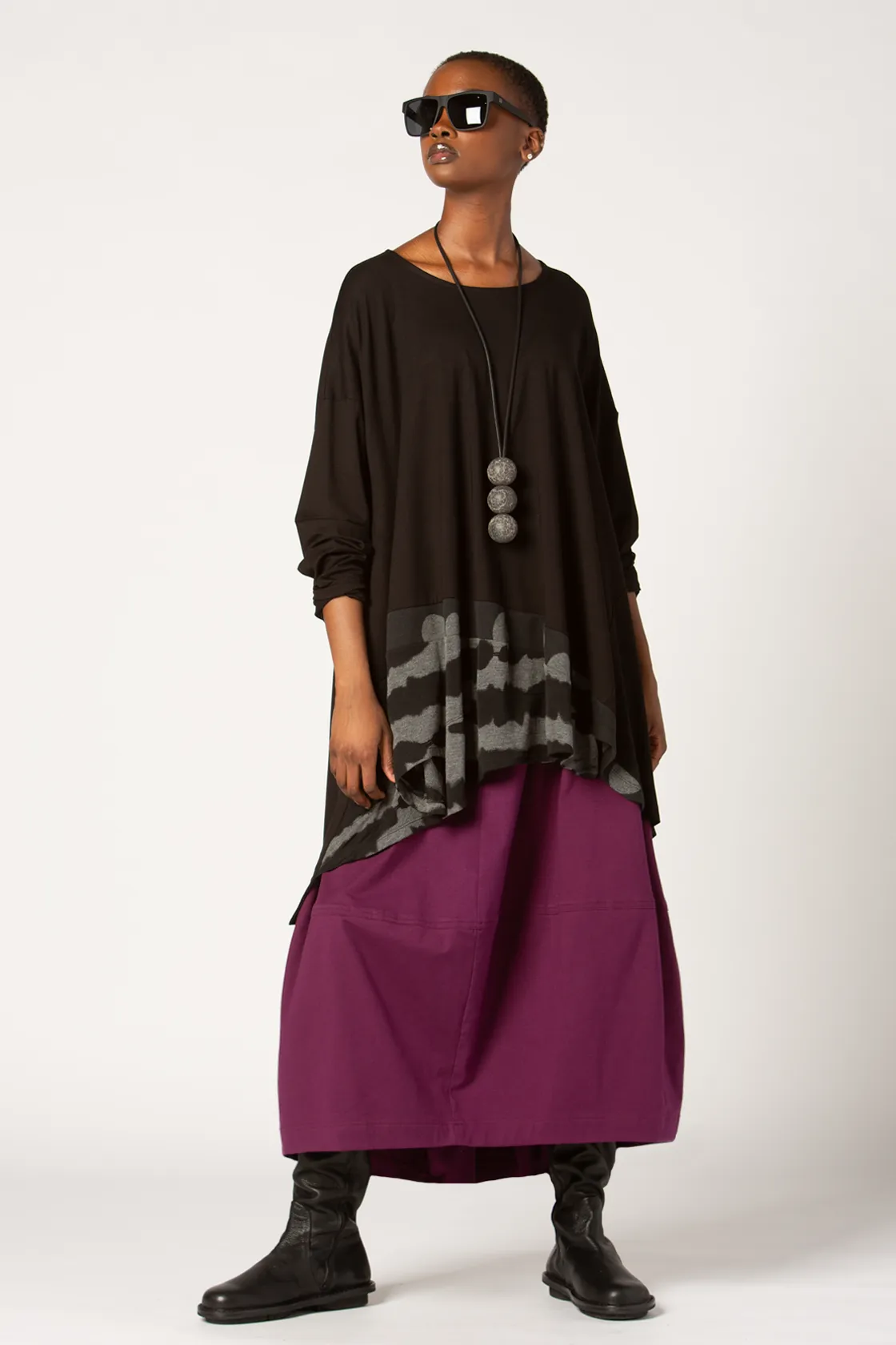 ALEMBIKA Brielle Tunic in Black and Grey Print