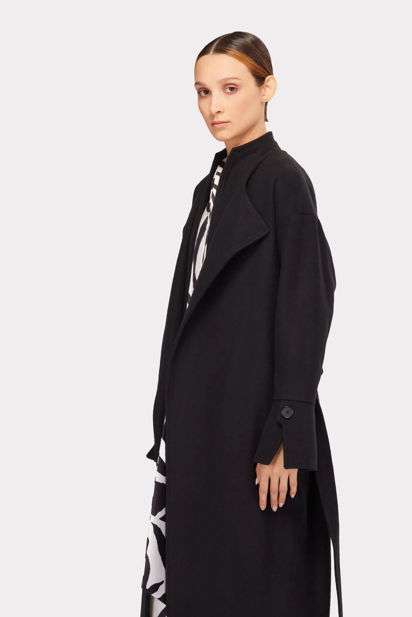 Ankle Length Belted Double Collar Coat Black