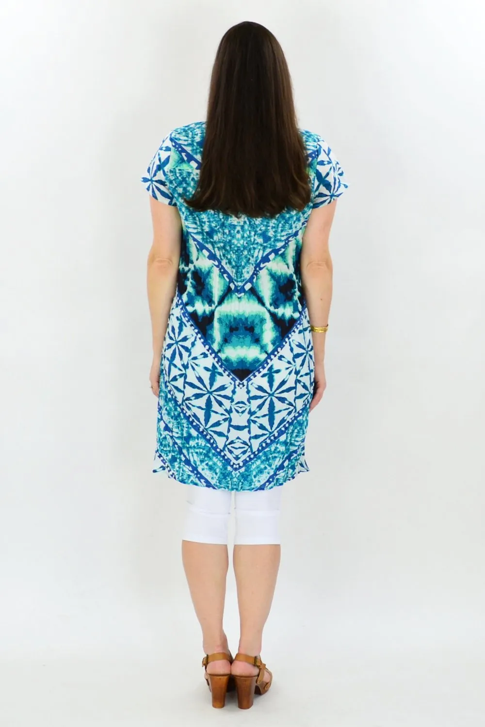 Aqua Print Cotton Tunic Dress