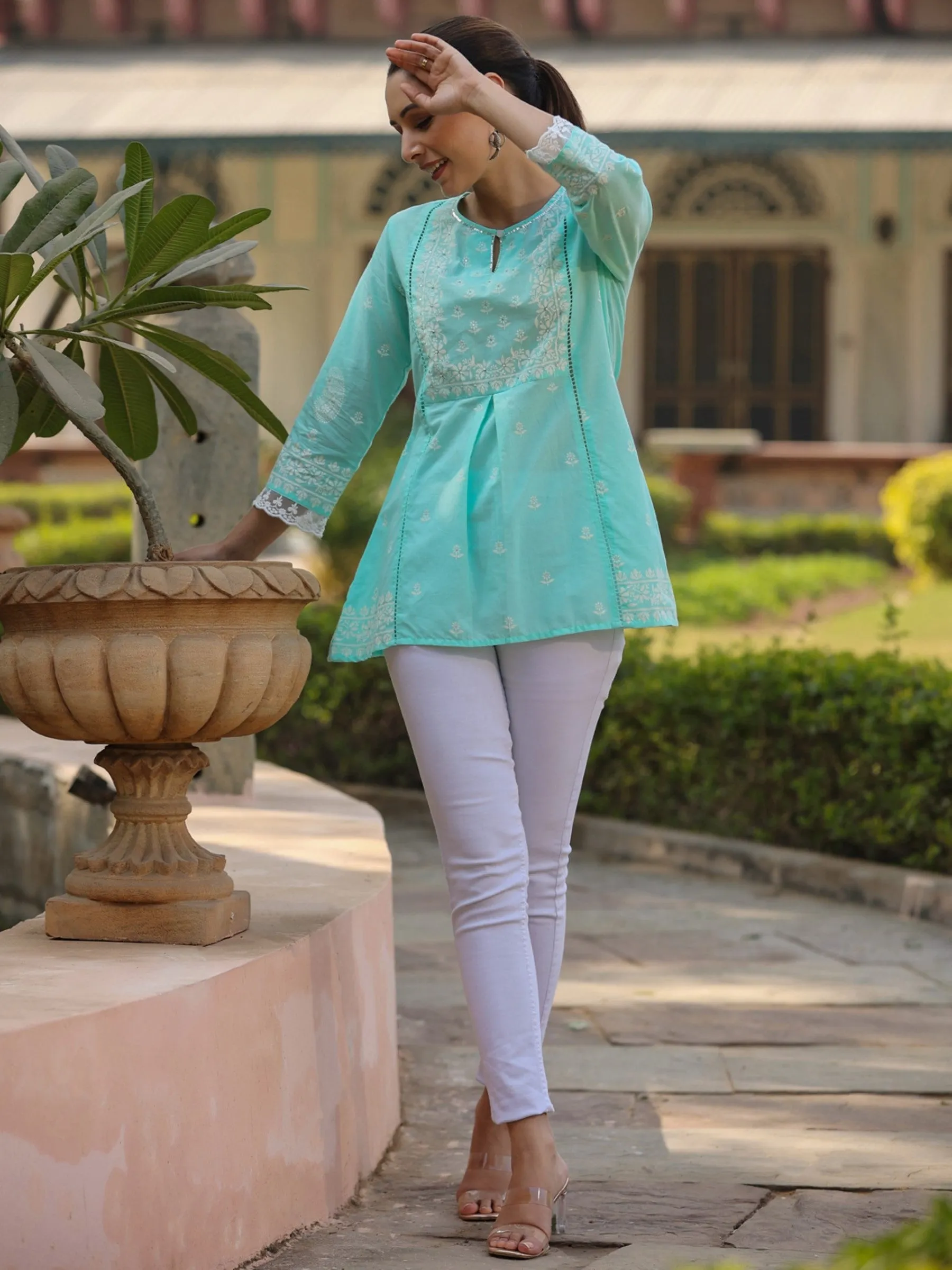 Aquablue Cambric Printed  Straight Tunic