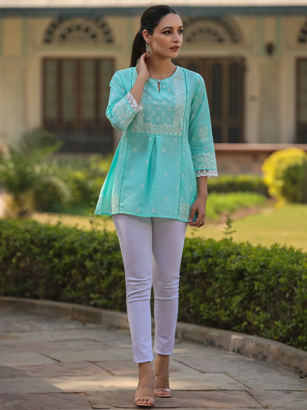 Aquablue Cambric Printed  Straight Tunic