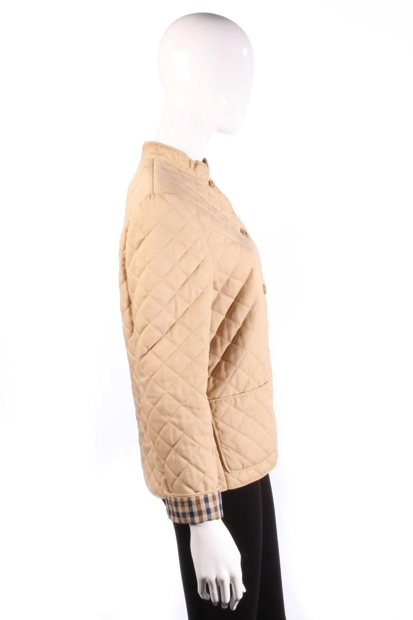 Aquascutum Quilted Jacket Round Neck Beige Size M