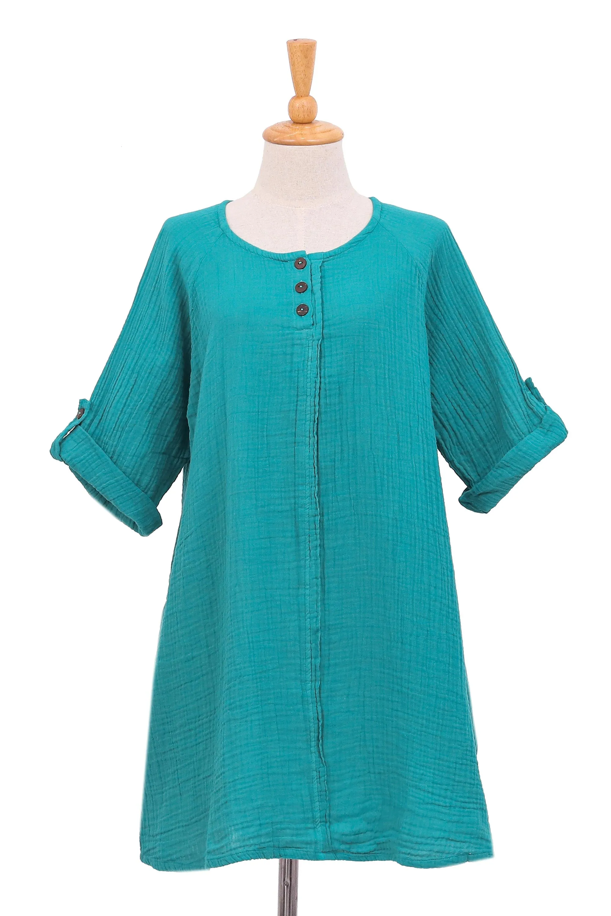 Artisan Crafted Cotton Tunic - Fresh Breeze in Sea Green | NOVICA