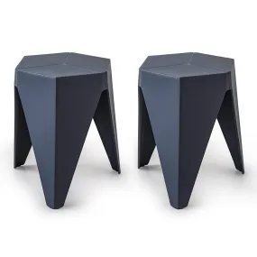 ArtissIn Set of 2 Puzzle Stool Plastic Stacking Stools Chair Outdoor Indoor Blue