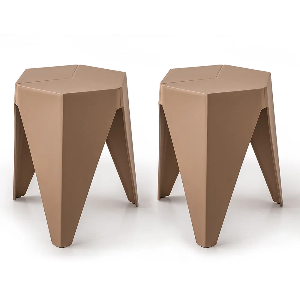 ArtissIn Set of 2 Puzzle Stool Plastic Stacking Stools Chair Outdoor Indoor Brown