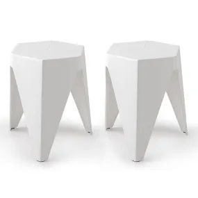 ArtissIn Set of 2 Puzzle Stool Plastic Stacking Stools Chair Outdoor Indoor White