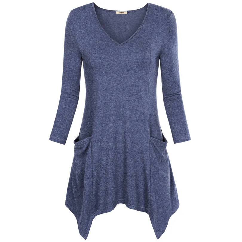 Asymmetrical Hem Long Sleeve Knitted V-Neck Long Sleeve