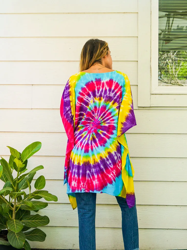 B3837- Shibori Hand Dyed Tunic Boho Kaftan Blouse Hippie Oversize Tops