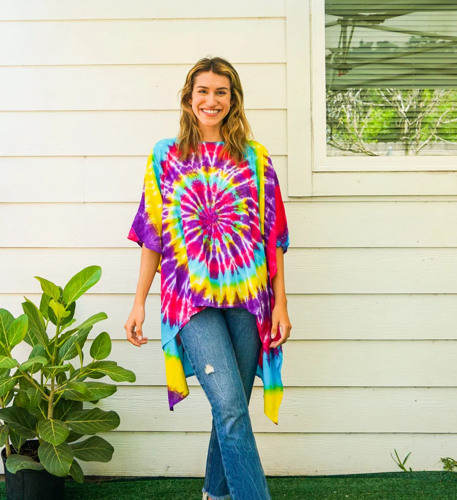 B3837- Shibori Hand Dyed Tunic Boho Kaftan Blouse Hippie Oversize Tops