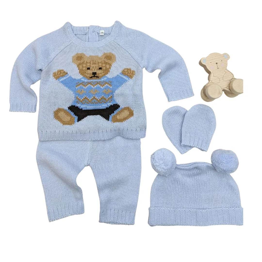 Baby Boys Blue Knit Clothing Gift Set with Bear Motif