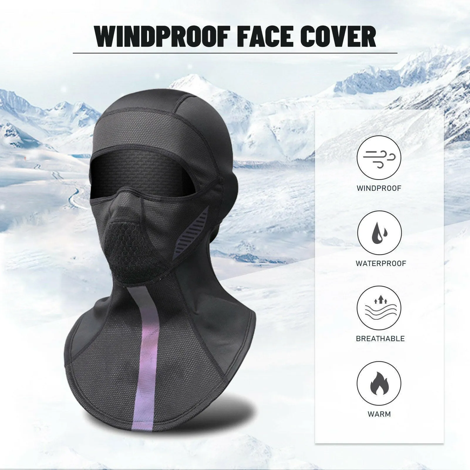 Balaclava Cycling Cap Thermal Face Cover with Reflective Tape Windproof in Winter for Skiing Snowboarding Motorcycling for Men Women