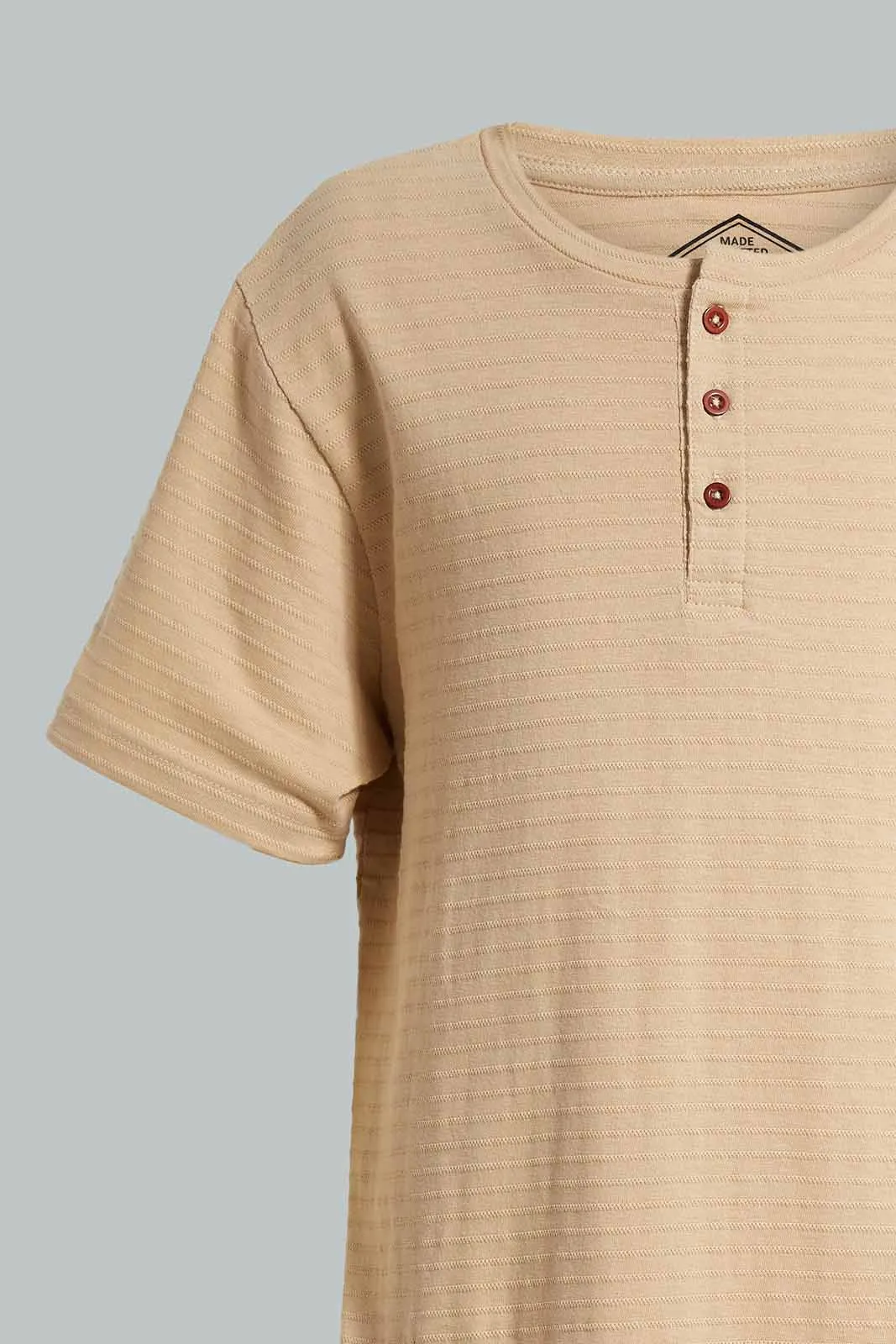 Beige Henley T-Shirt Senior Boys