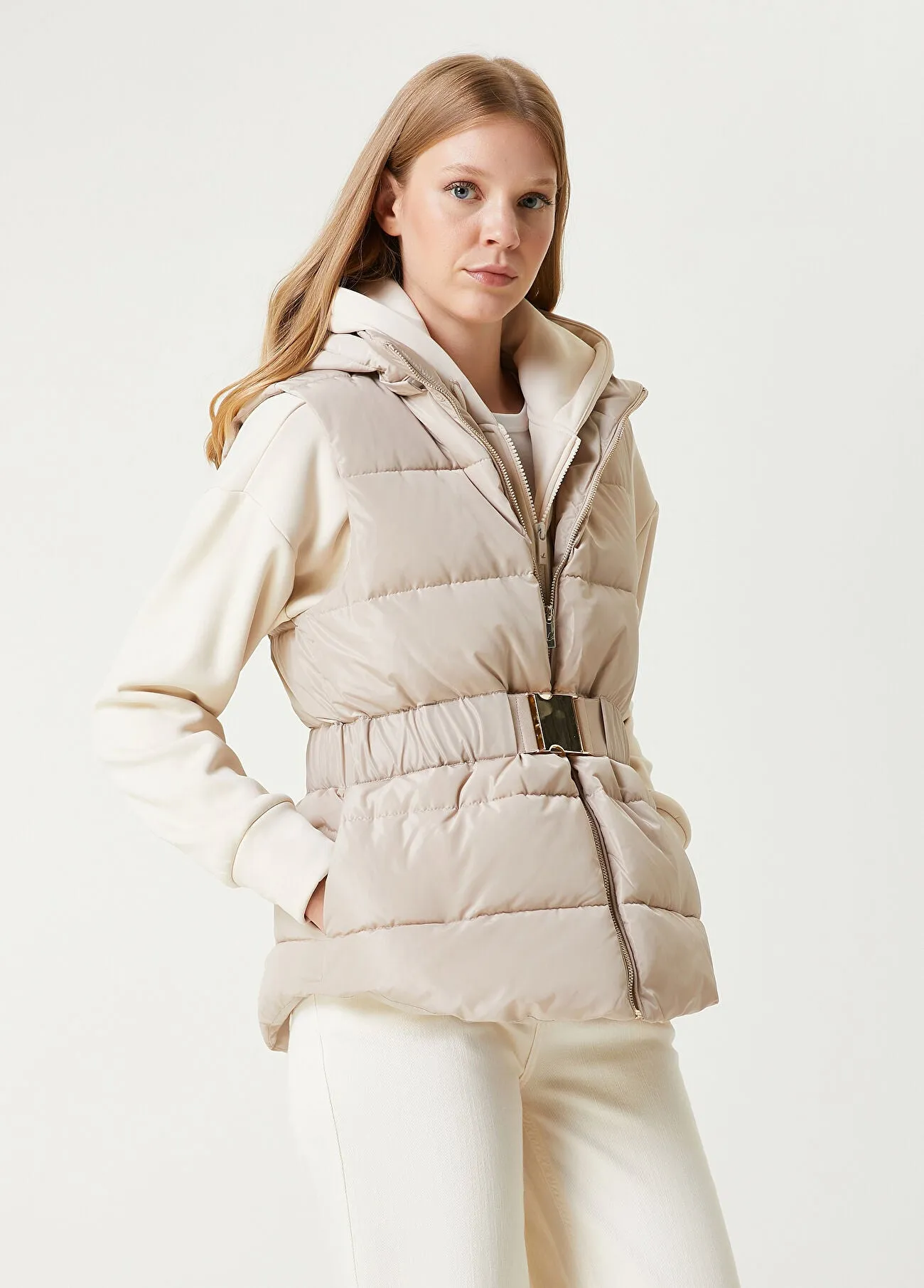 Beymen Club Hooded Belted Puff Coat Beige