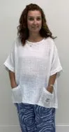 BEYOND CAPRI SS COTTON LOOSE TUNIC W/PATCH PKTS