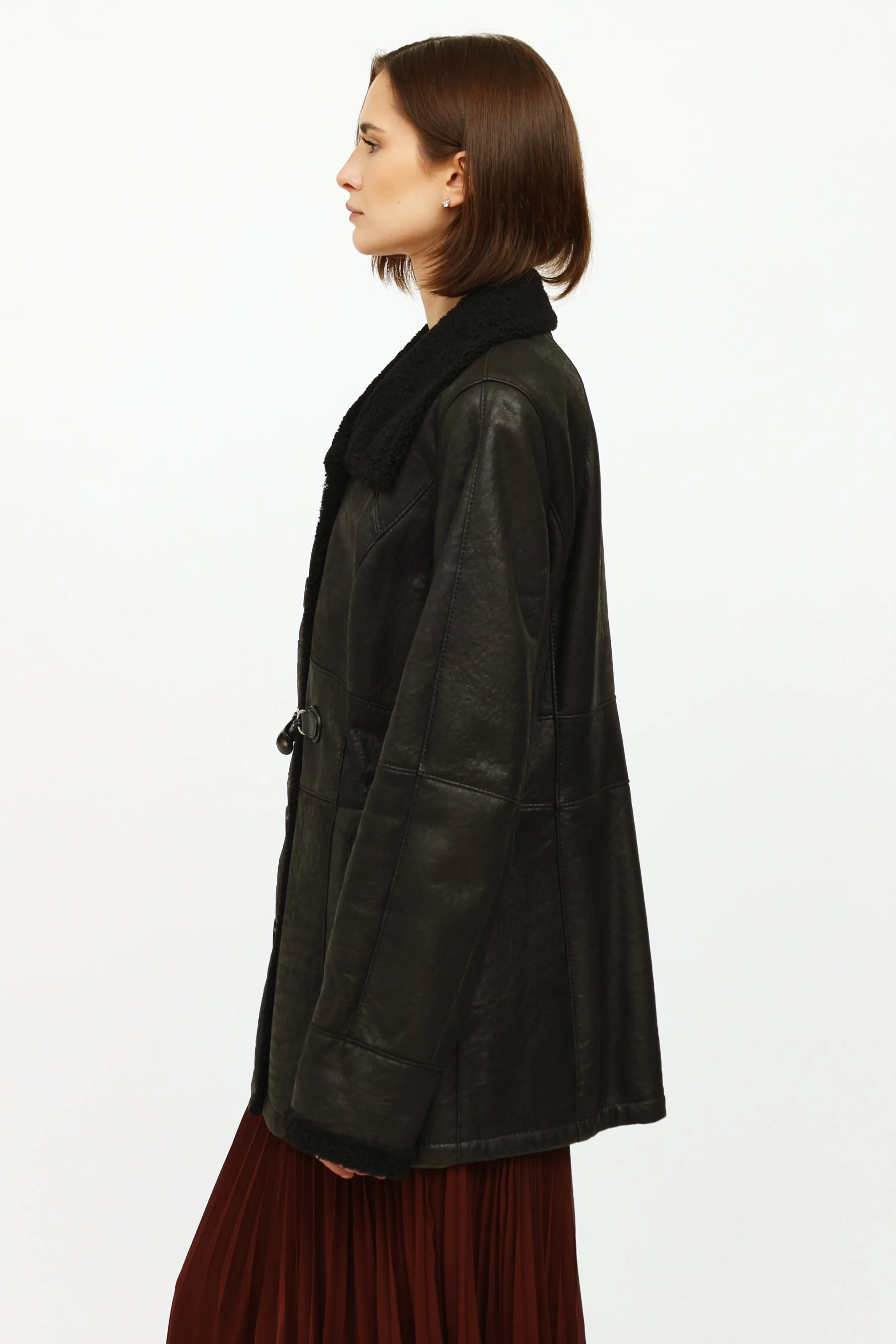 Black Leather Shearling Coat