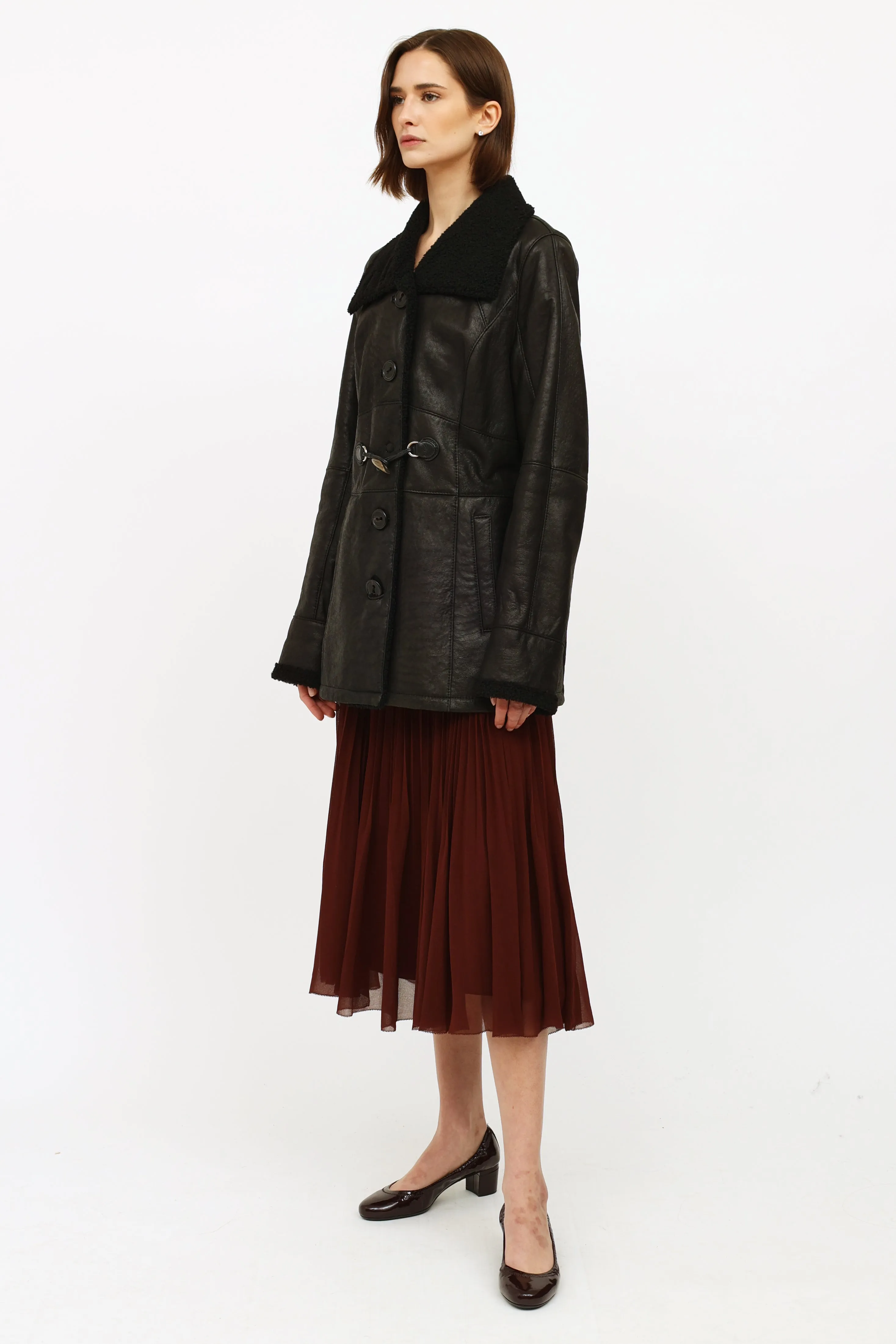 Black Leather Shearling Coat