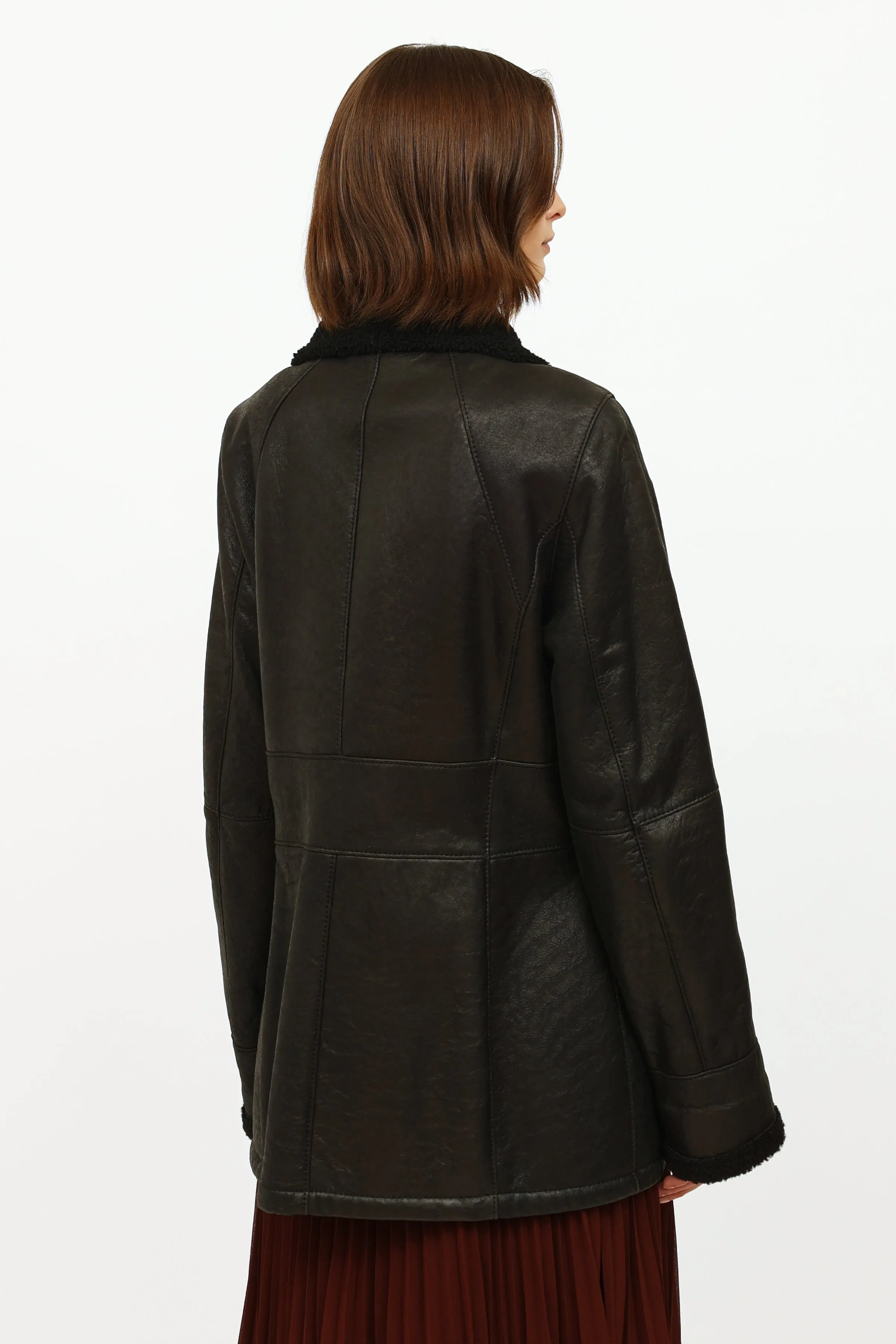 Black Leather Shearling Coat