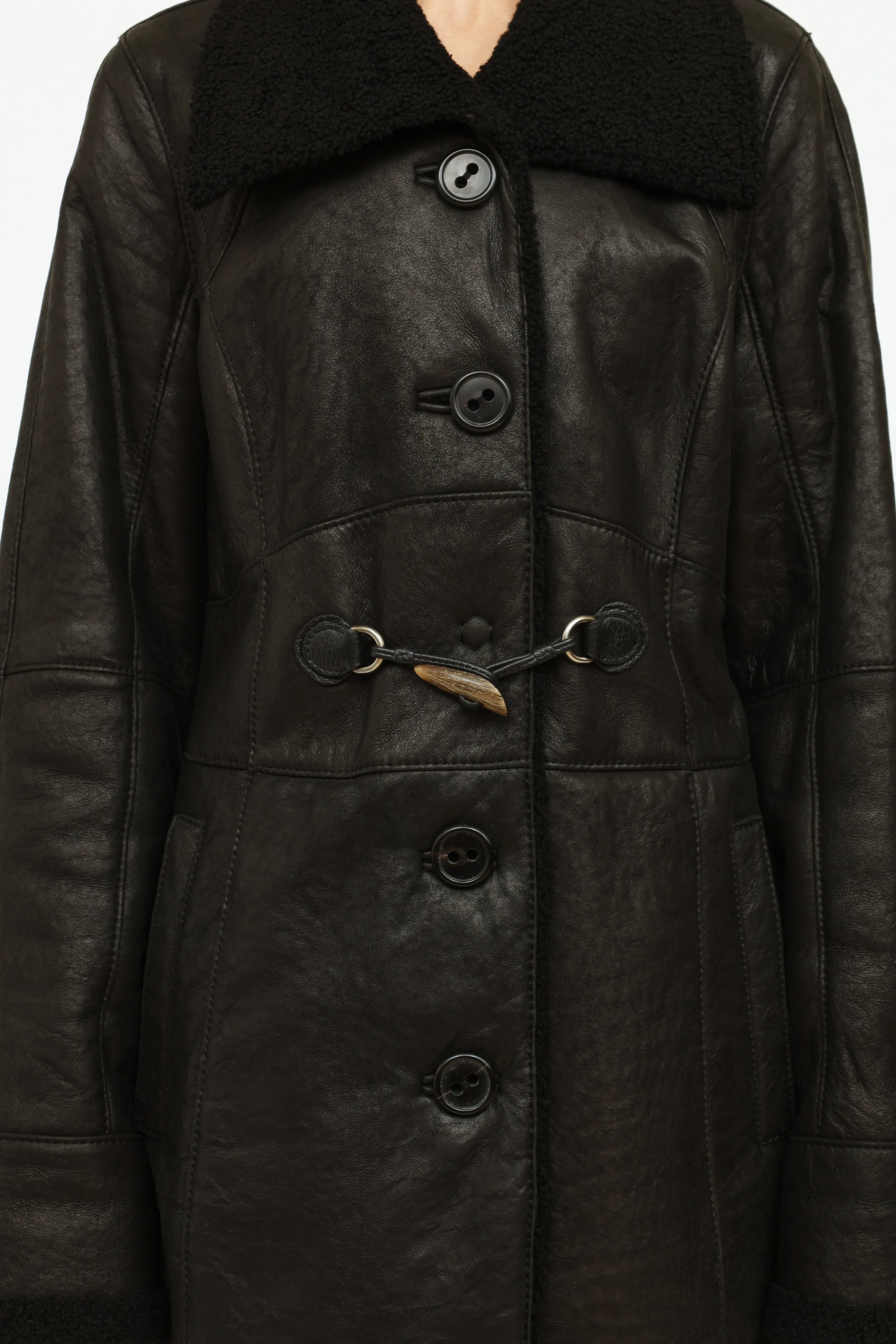 Black Leather Shearling Coat