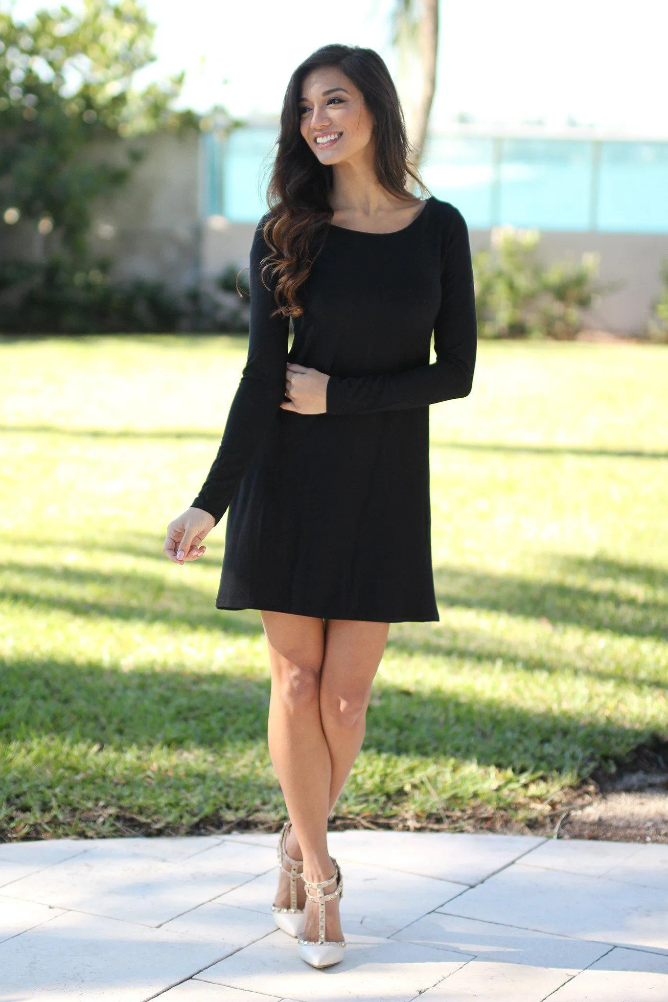 Black Long Sleeve Tunic Dress