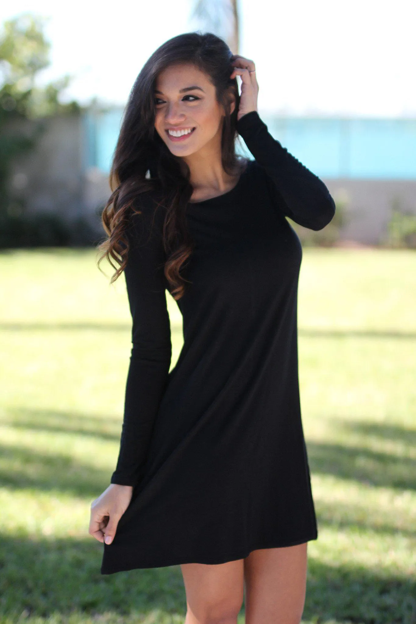 Black Long Sleeve Tunic Dress