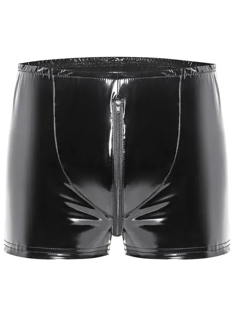 Black Shiny Leather Hollow Out Boxer