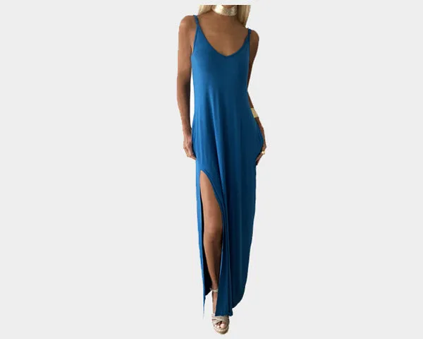 Bleu Mer Slit Maxi Dress - The Santorini