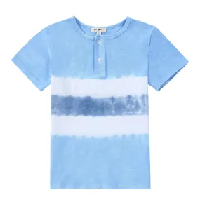 Blue Color-Block Tie Dye Henley