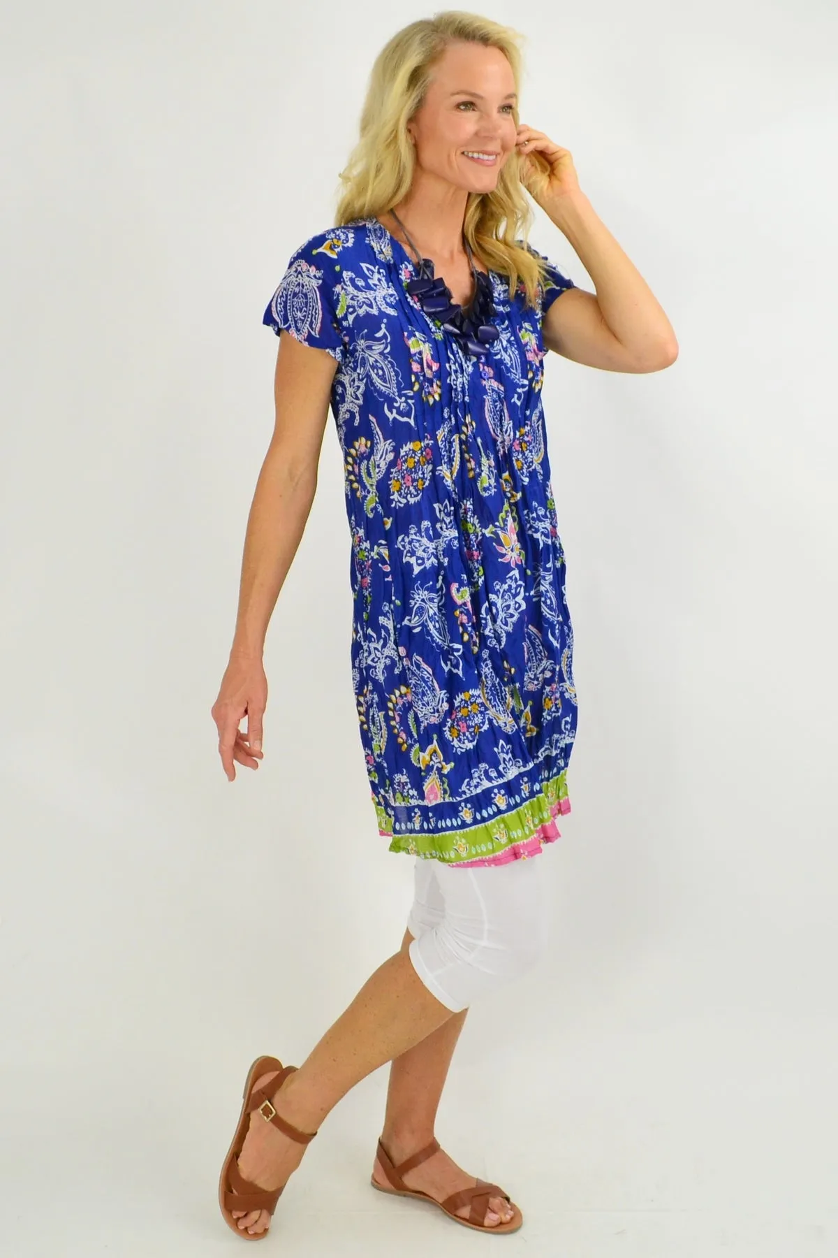 Blue Paisley Cap Sleeve Tunic Top