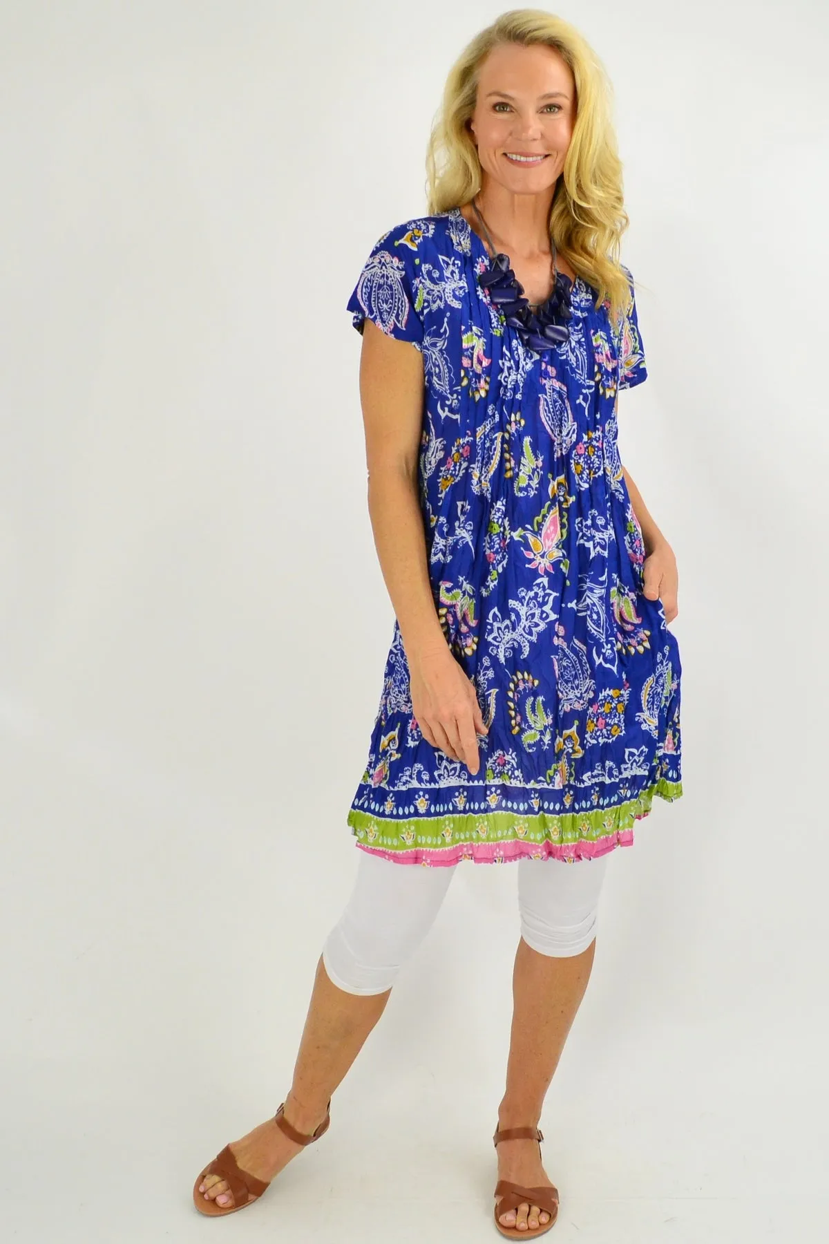 Blue Paisley Cap Sleeve Tunic Top