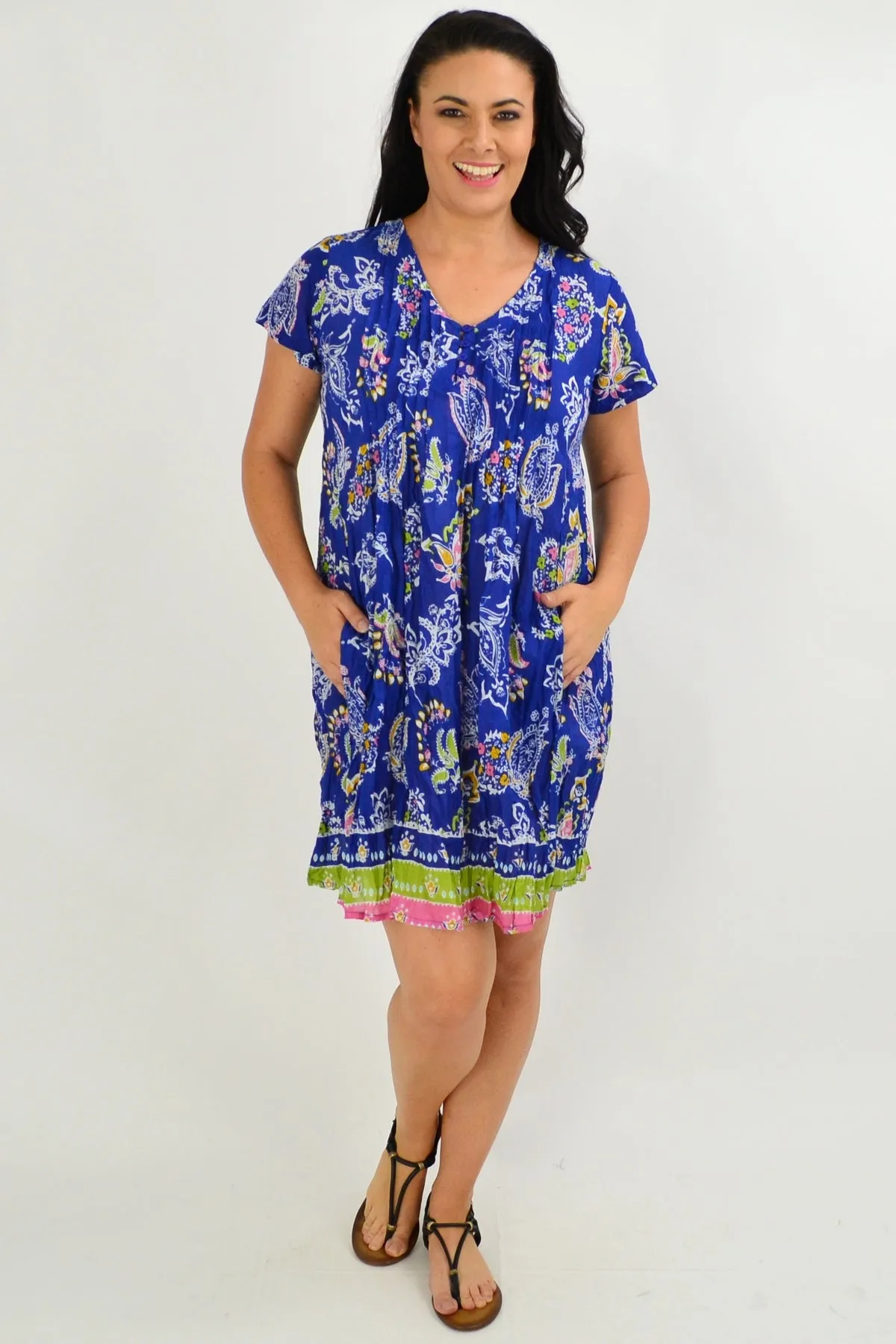 Blue Paisley Cap Sleeve Tunic Top