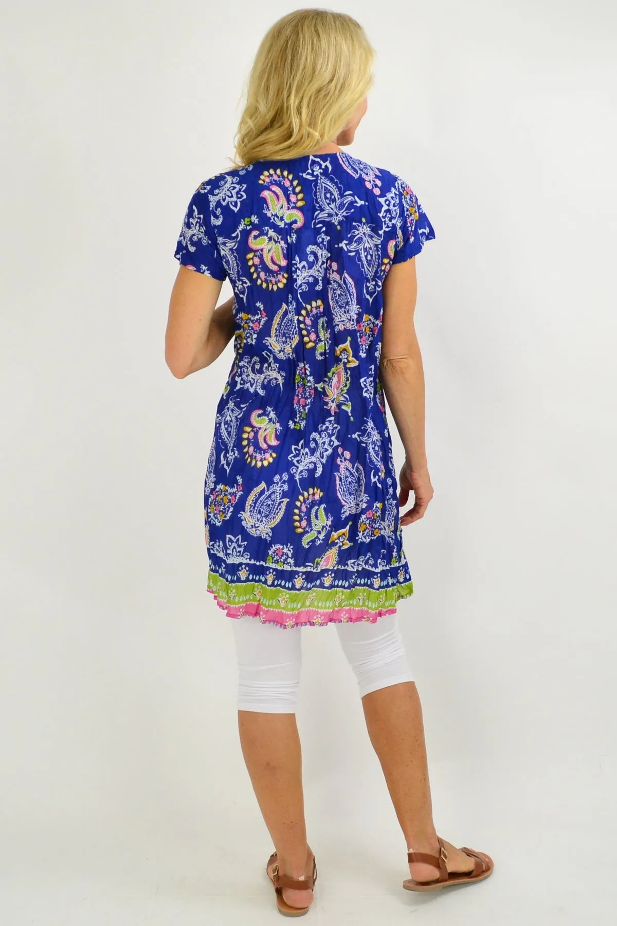 Blue Paisley Cap Sleeve Tunic Top