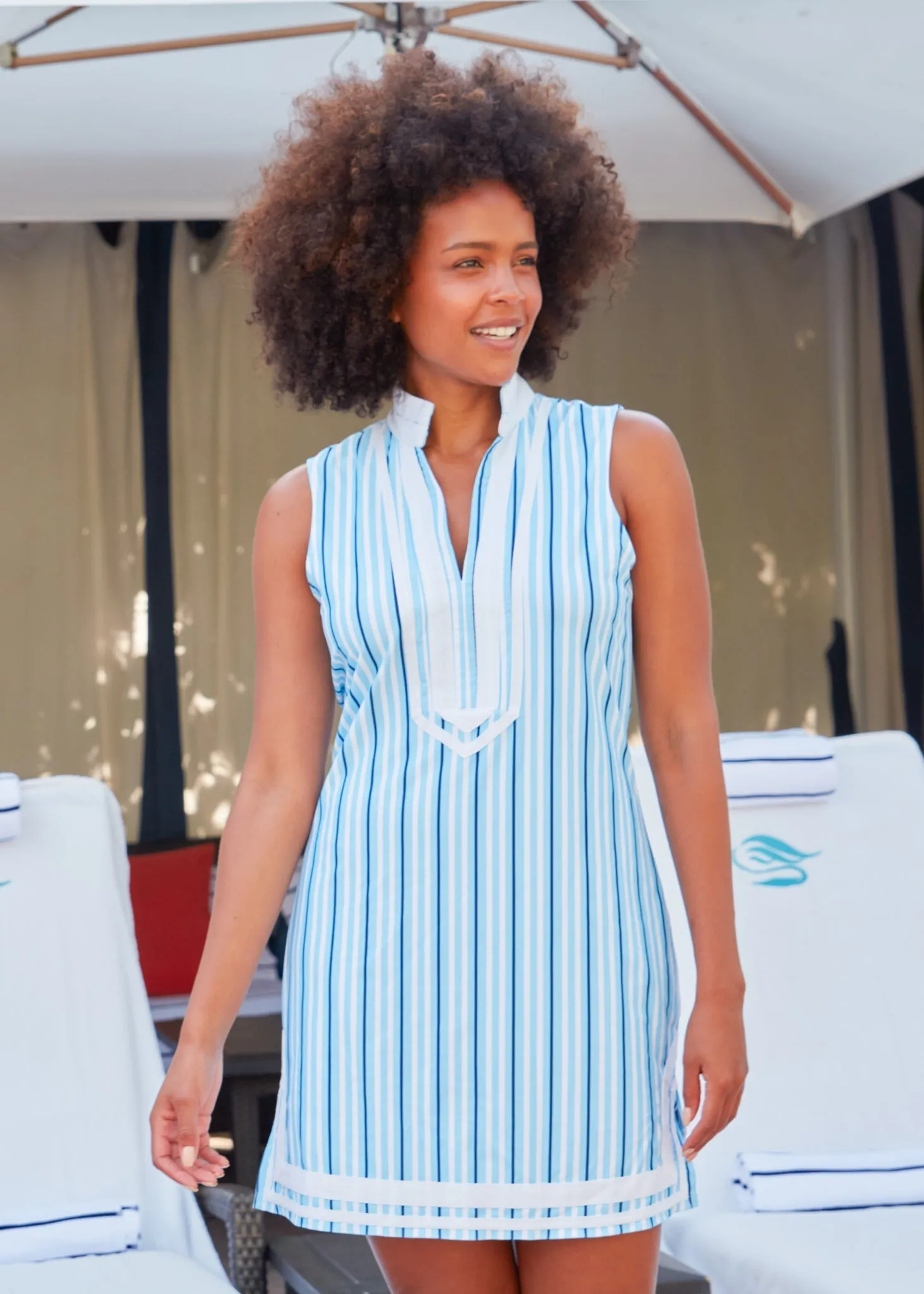 Blue Stripe Sleeveless Tunic Dress