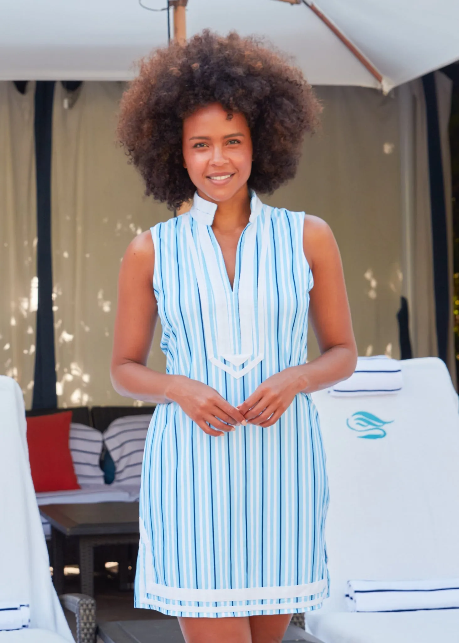 Blue Stripe Sleeveless Tunic Dress