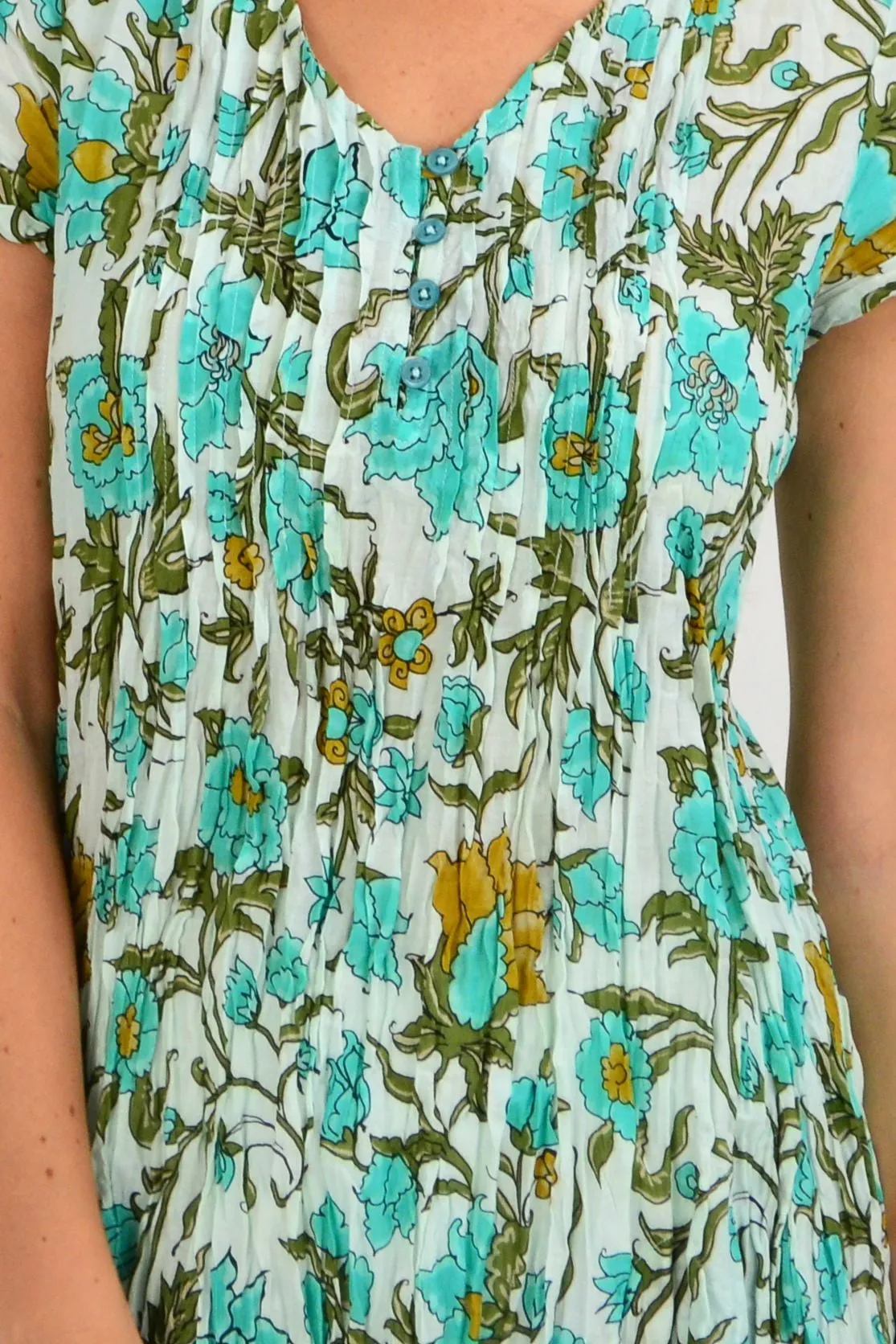 Blue Tree Flower Cotton Tunic Dress