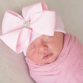 Bow With Rhinestone Center Newborn Hospital Hat 0-3m