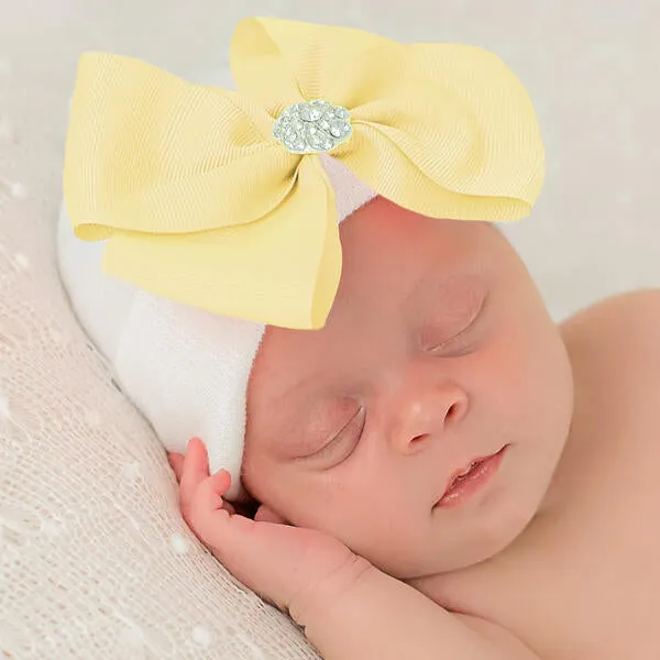 Bow With Rhinestone Center Newborn Hospital Hat 0-3m