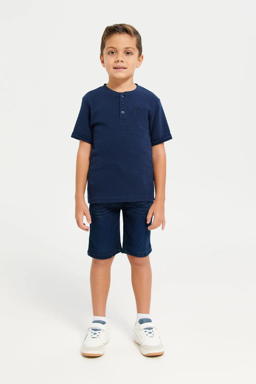 Boys Navy Jacquard T-Shirt