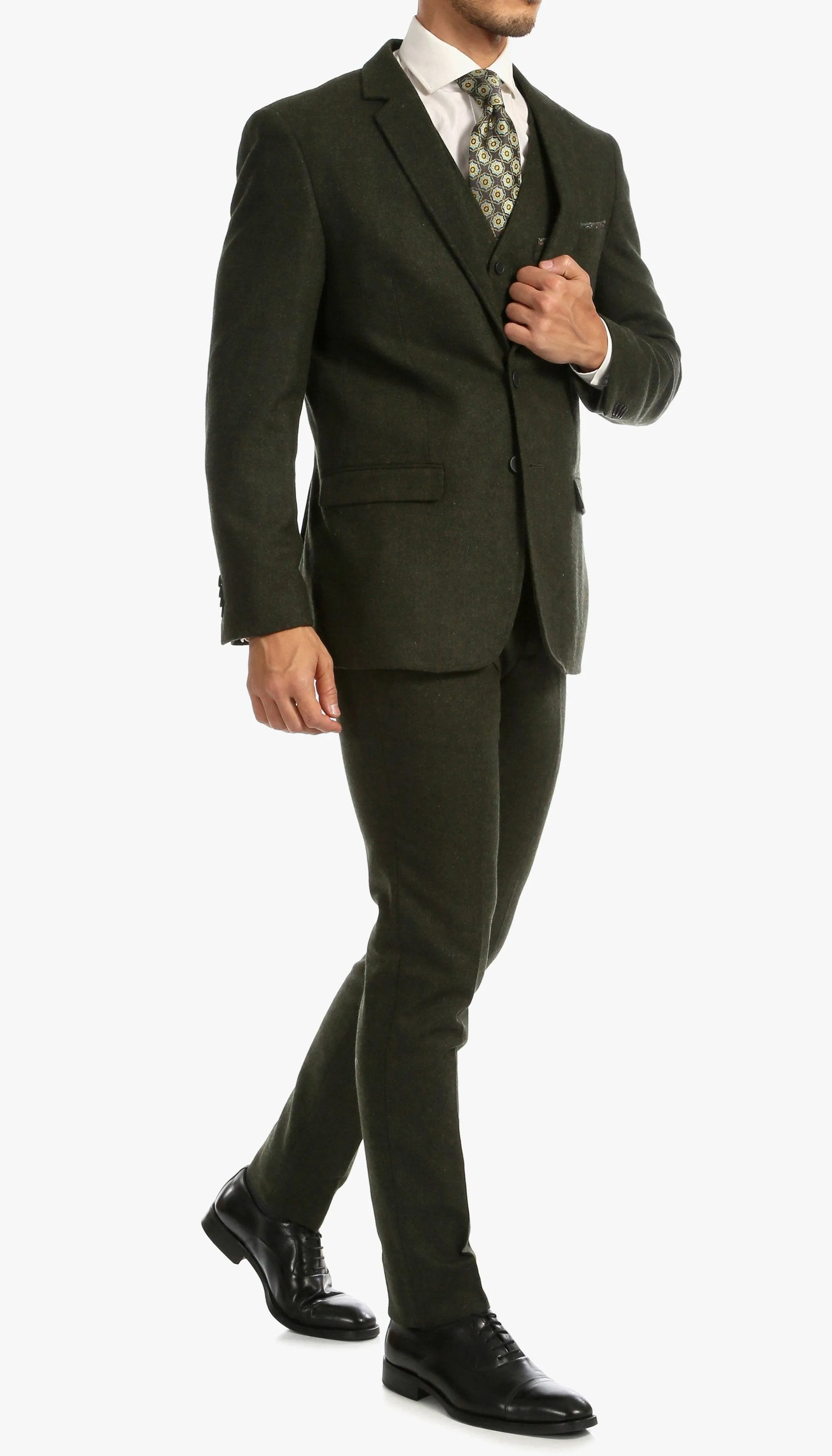 Bradford Hunter Green Slim Fit 3 Piece Tweed Suit