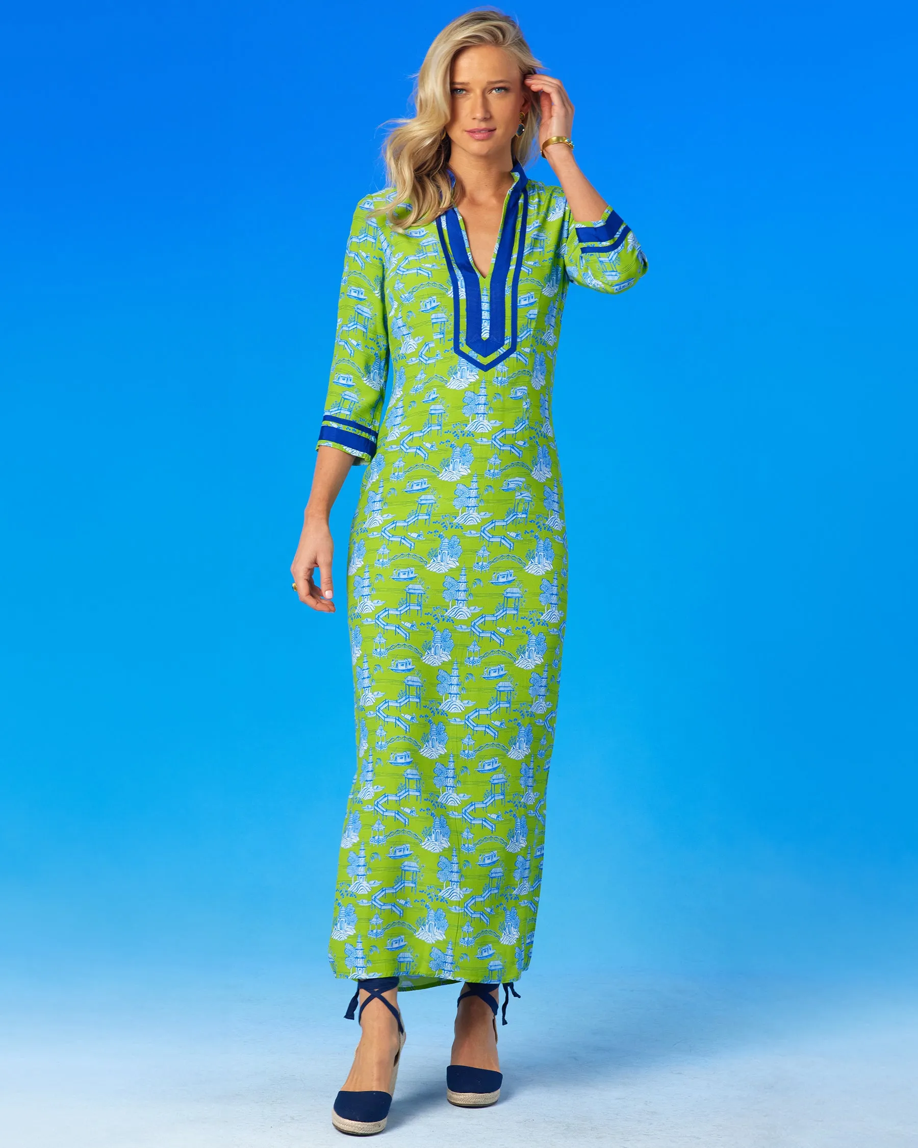 Capri Long Tunic Dress in Scenic Toile